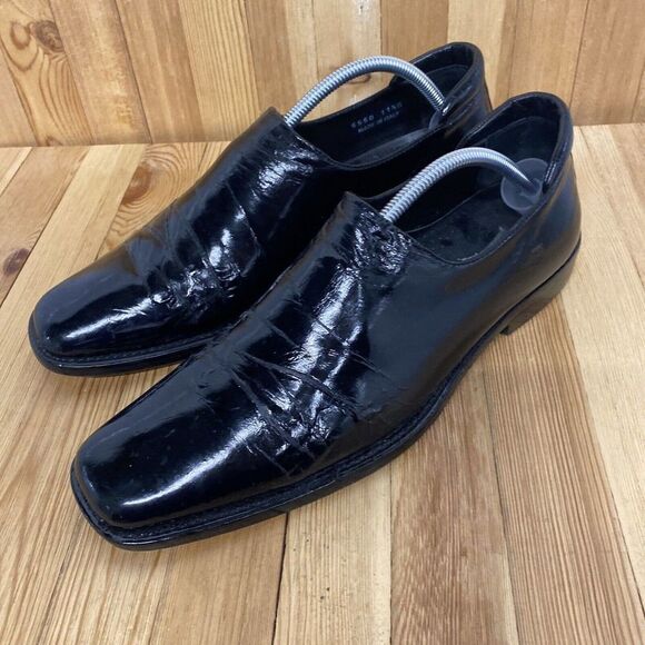 Mercanti Florentini Shoes Men Size 11.5 Black Leather Slip On Square Toe Loafer - Picture 4 of 11